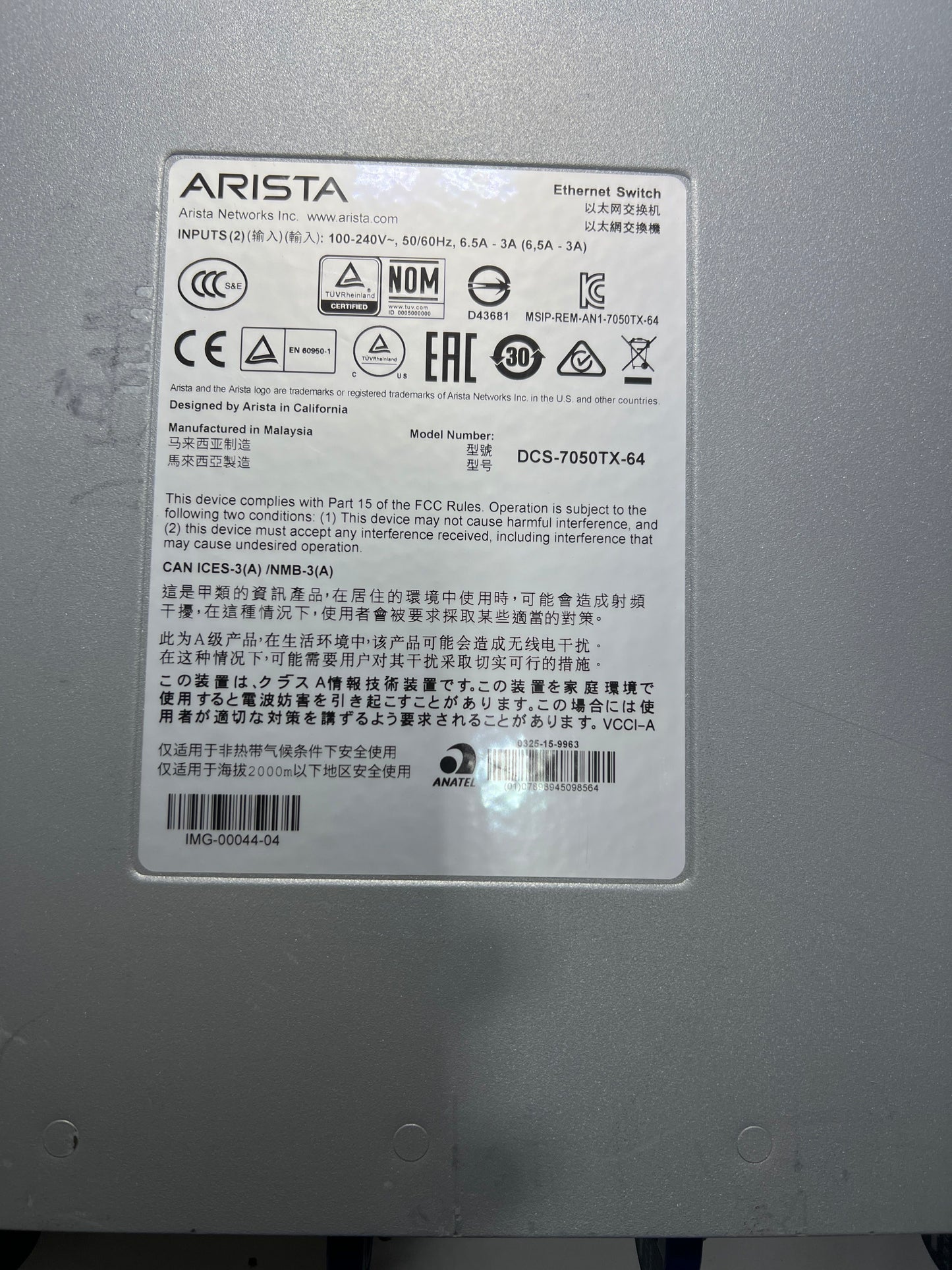 Switch Arista 7050TX-64