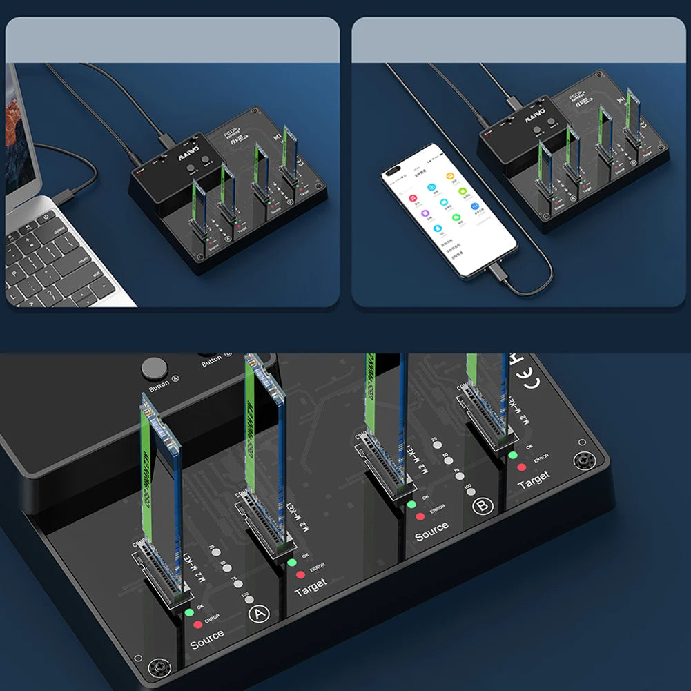 Copiadora de discos NVME M.2 De 4 Bahías, 10Gbps, NVMe M.2