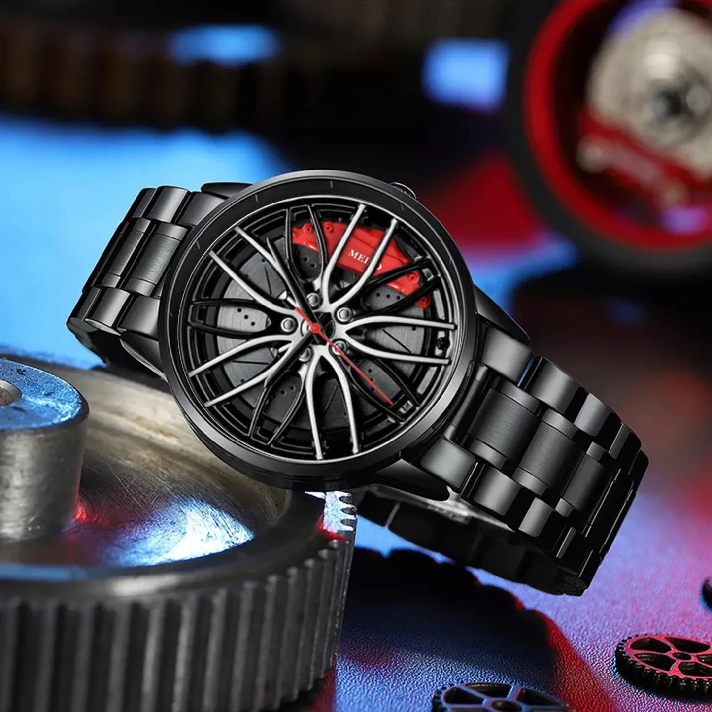 Reloj con Diseño de Llanta de Coche Deportivo  De Acero Inoxidable