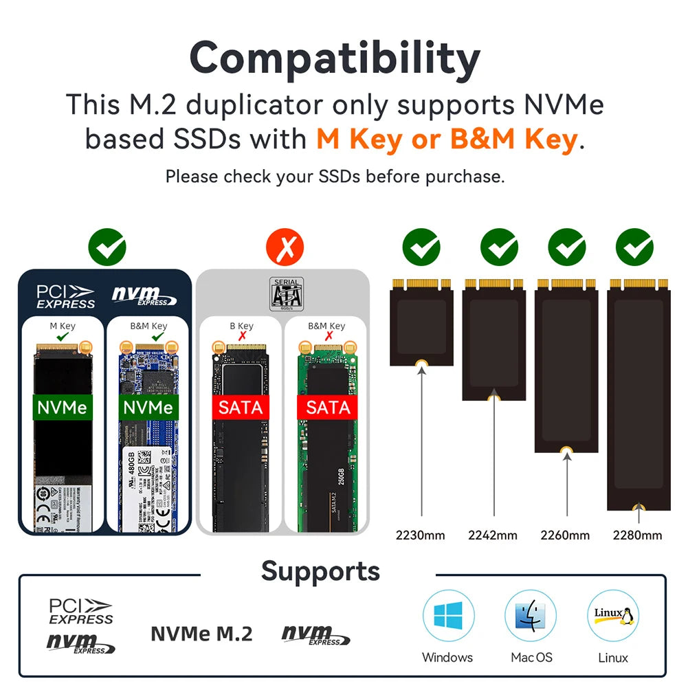 Copiadora de discos NVME M.2 De 4 Bahías, 10Gbps, NVMe M.2